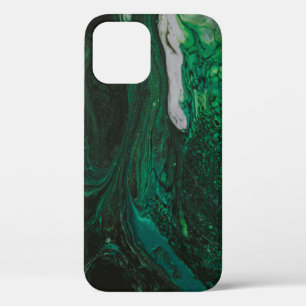 Funda Para iPhone 12 Pintura abstracta verde azulada y blanca