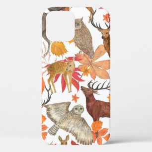 Funda Para iPhone 12 Pintura acuarela de fondo de bosque otoñal con 