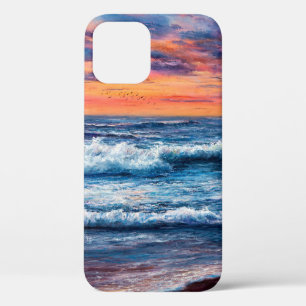 Funda Para iPhone 12 pintura al óleo de Ocean y playa sobre lienzo. G