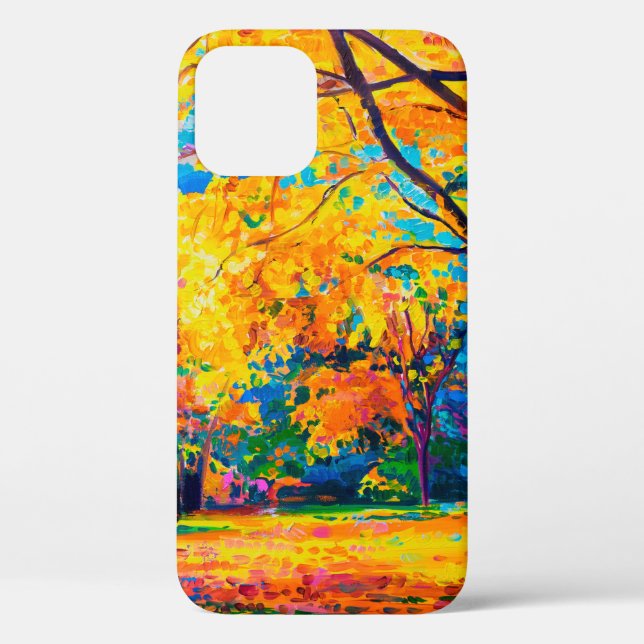 Funda De Case-Mate Para iPhone  pintura al óleo sobre lienzo. Árboles amarillos.  (Reverso )
