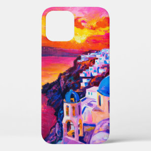 Funda Para iPhone 12 pintura al óleo sobre lienzo. Atardecer sobre la i