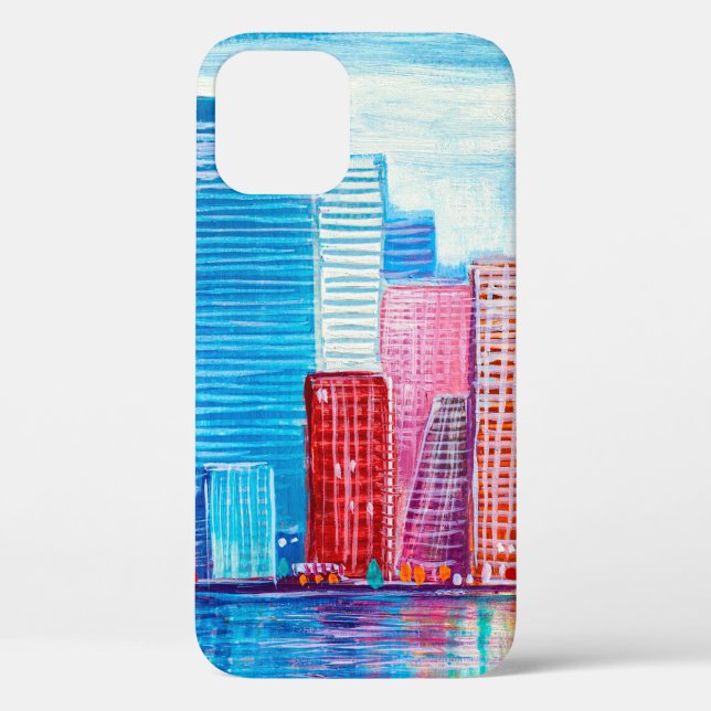 Funda De Case-Mate Para iPhone Pintura artística de rascacielos. Estilo abstracto (Reverso )