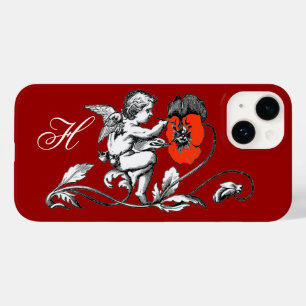 FUNDA PARA iPhone 14 DE Case-Mate PINTURA DE ÁNGEL DE UNA FLORES ROJAS, MONOGRAMA, R
