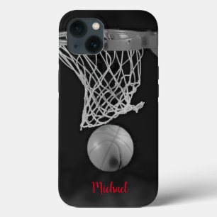 Funda Para iPhone 13 Pintura de baloncesto tu nombre rojo blanco negro