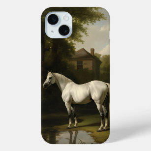 Funda Para iPhone 15 Mini Pintura de caballo blanco ecuestre vintage