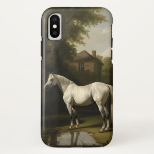 Funda Para iPhone XS Pintura de caballo blanco ecuestre vintage