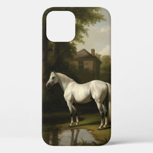 Funda Para iPhone 12 Pintura de caballo blanco ecuestre vintage