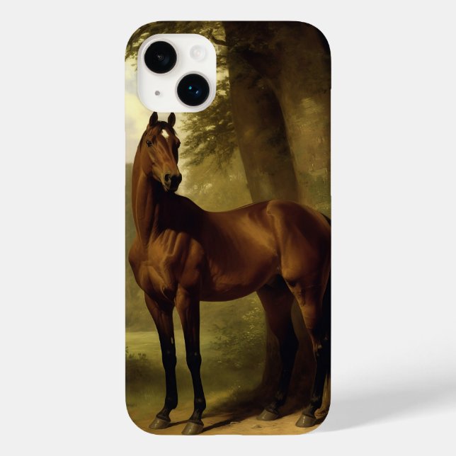Funda De Case-Mate Para iPhone Pintura de caballos de caza marrón ecuestre vintag (Back)