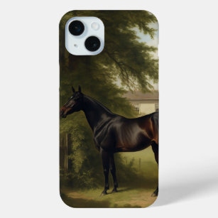 Funda Para iPhone 15 Mini Pintura de caballos de caza negra ecuestre vintage