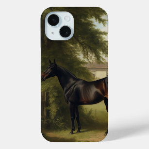 Funda Para iPhone 15 Pintura de caballos de caza negra ecuestre vintage
