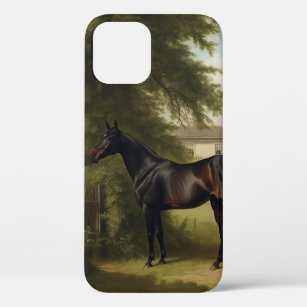 Funda Para iPhone 12 Pintura de caballos de caza negra ecuestre vintage