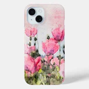 Funda Para iPhone 15 Pintura de color de agua floral rosa de flores