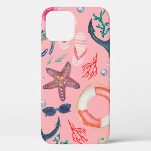 Funda Para iPhone 12 Pintura de color de agua sin fisuras con ancla, 