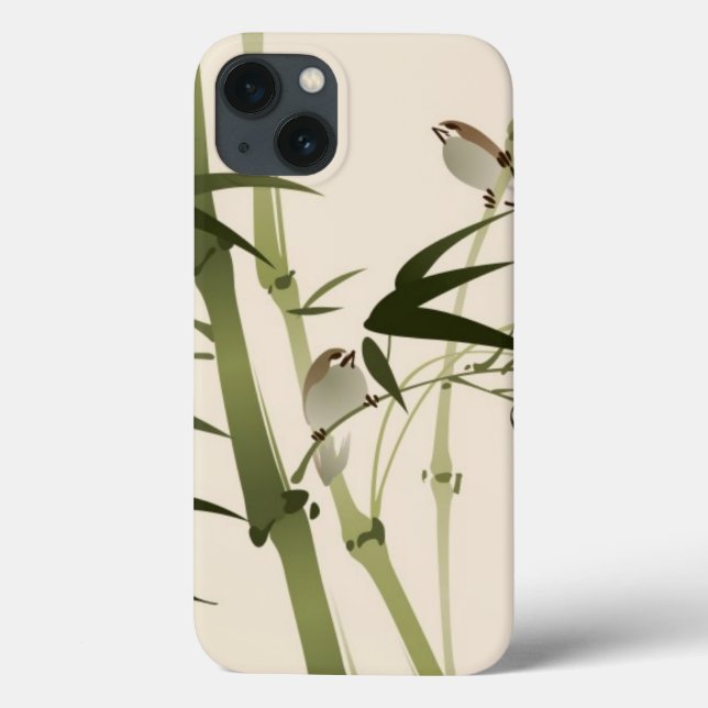 Funda De Case-Mate Para iPhone Pintura de estilo oriental, ramas de bambú (Reverso)