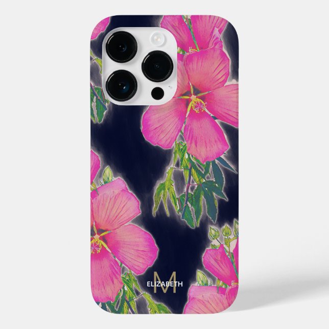 Funda De Case-Mate Para iPhone Pintura de flor rosa azul tropical Hibiscus (Reverso )