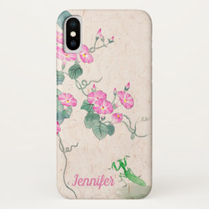 Funda Para iPhone X Pintura de flor rosa verde de estilo chino vintage