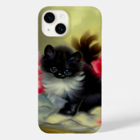 Pintura de gatito blanco y negro vintage