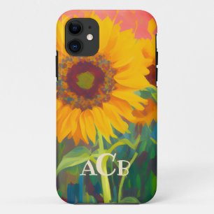 Funda Para iPhone 11 Pintura de girasol monograma