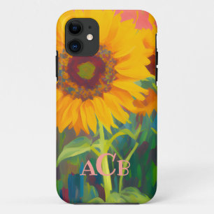 Funda Para iPhone 11 Pintura de girasol monograma