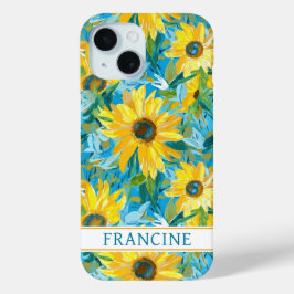 Funda Para iPhone 15 Pintura de girasoles monogramada