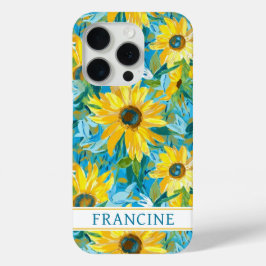 Funda Para iPhone 15 Pro Pintura de girasoles monogramada