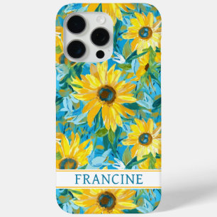 Funda Para iPhone 15 Pro Max Pintura de Girasoles Monogramada