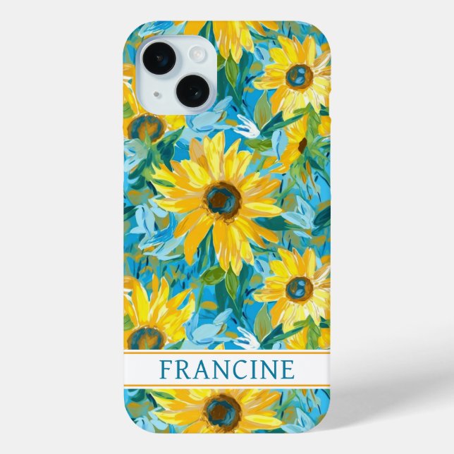 Funda De Case-Mate Para iPhone Pintura de girasoles monogramada (Reverso )