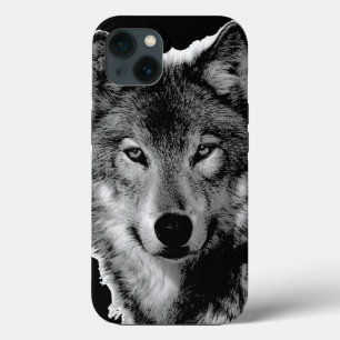 Funda Para iPhone 13 Pintura de Lobo Blanco y Negro