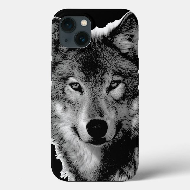 Funda De Case-Mate Para iPhone Pintura de Lobo Blanco y Negro (Reverso )