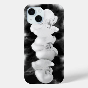 Funda Para iPhone 15 Pintura de orquídea blanco negro floral tropical  
