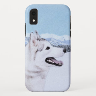 Funda Para iPhone XR Pintura de perro de Husky Siberiano (Plata y Blanc