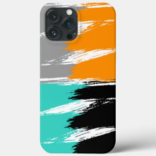 Funda Para iPhone 13 Pro Max Pintura de pincel de Naranja negro gris turquesa