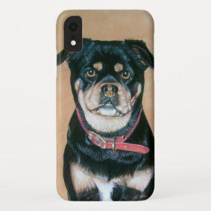 Funda Para iPhone XR pintura de retrato de perro de cerdo negro y marró