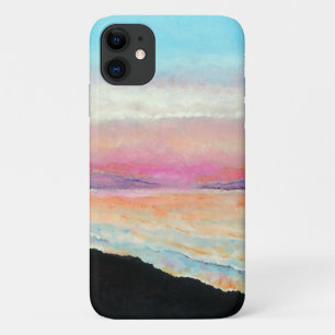Funda Para iPhone 11 Pintura de sol azul rosado de playa