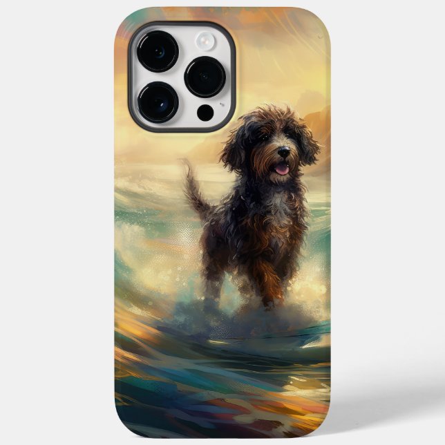 Funda De Case-Mate Para iPhone Pintura de surf de Bernedoodle Beach (Reverso )