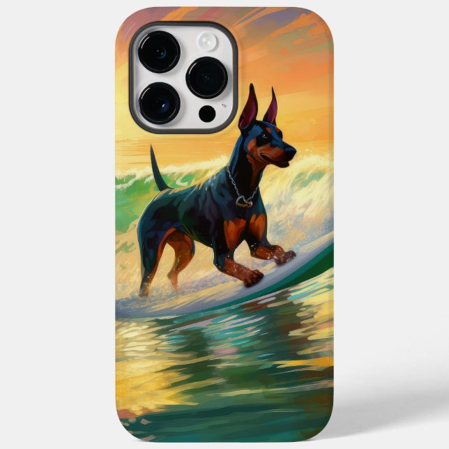 Funda De Case-Mate Para iPhone Pintura de Surf en la Playa de Doberman (Reverso )