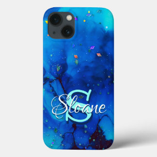Funda Para iPhone 13 Pintura de tinta de alcohol bajo el agua azul prof