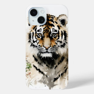 Funda Para iPhone 15 Pintura de tinta de cubo de tigre