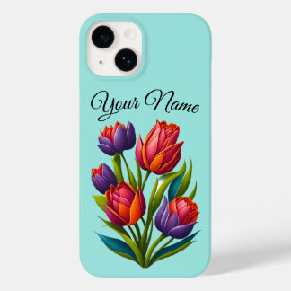 Funda Para iPhone 14 De Case-Mate Pintura de tulipán - Personalización Verde azulada
