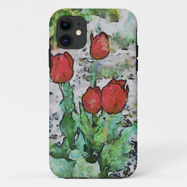 Funda De Case-Mate Para iPhone Pintura de tulipanes rojos (Reverso)