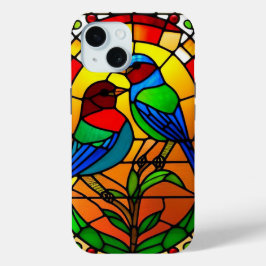Funda Para iPhone 15 Pintura de vidrio manchado colorida con aves
