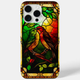 Funda Para iPhone 15 Pro Max Pintura de vidrio manchado colorida con aves