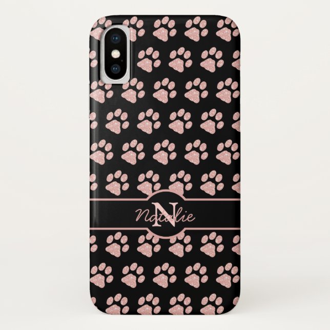 Funda De Case-Mate Para iPhone Pintura Imprime Purpurina Rosa Dorado Perro monogr (Reverso)