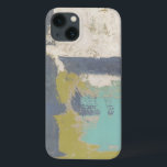 Funda Para iPhone 13 Pintura moderna de libre expresión<br><div class="desc">Esta moderna pintura de expresión fue creada por Megan Meagher. Los trazos de pincel morado,  azul claro y blanco están sobre un fondo de verde claro. ¡Consigue una copia de esta impresión hoy!</div>