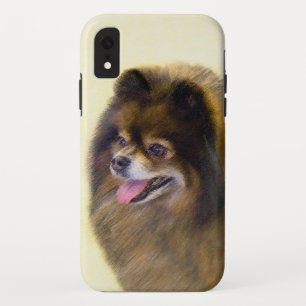 Funda Para iPhone XR Pintura original de perro Pomerania negro y fuego