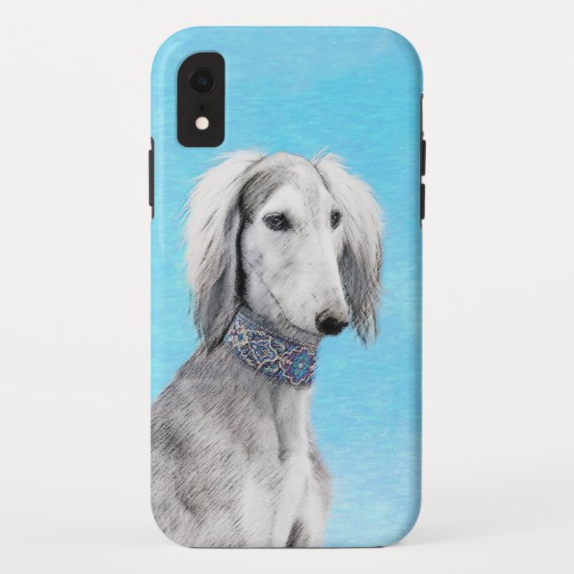 Funda De Case-Mate Para iPhone Pintura Saluki (plateada) - Arte Perro Original. (Reverso)