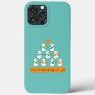 Funda Para iPhone 13 Pro Max Pirámide de árboles de Navidad hecha de muñecos de