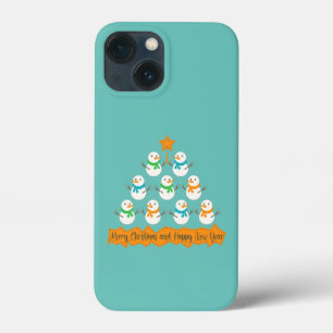 Funda Para iPhone 13 Mini Pirámide de árboles de Navidad hecha de muñecos de