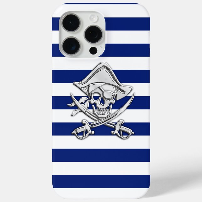 Funda De Case-Mate Para iPhone Pirata cromada náutica en franjas de la marina de  (Reverso )