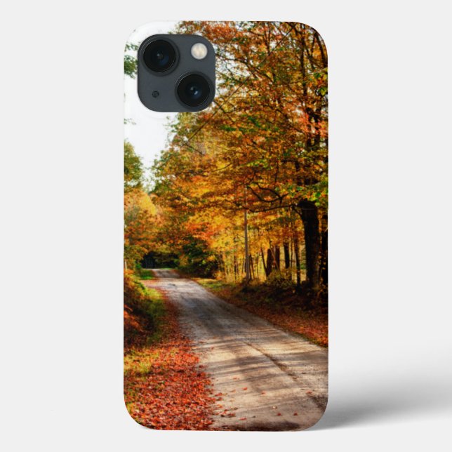 Funda De Case-Mate Para iPhone Pista de madera con follaje de otoño (Reverso)